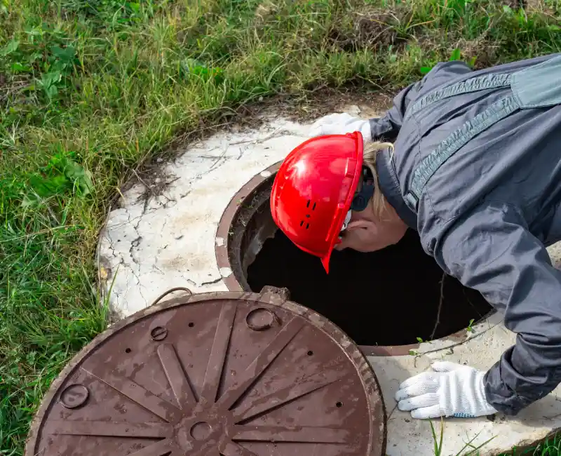 Specjalista sprawdza nieszczelność zbiornika betonowego